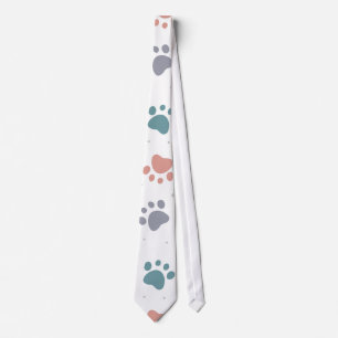 Gravata Padrão Minimalista de Impressões de Patas Pastel