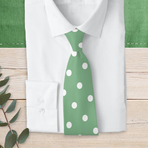 Gravata Padrão Moderno de Bolinhas Brancas em Verde Sage