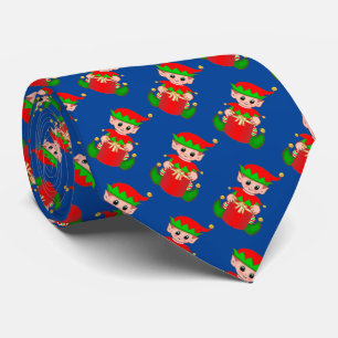 Gravata Padrão moderno de elfo de Natal fofo em azul