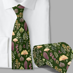 Gravata Padrão moderno de folhas de outono em verde flores