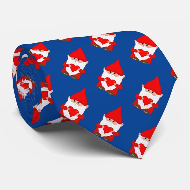Gravata Padrão Moderno de Gnome de Natal Fofo em Azul (Rolled)