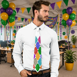 Gravata Padrão Moderno de Harlequim Brilhante Mardi Gras