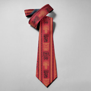 Gravata Padrão Nativo Vermelho Cultura Étnica Boho Tribo