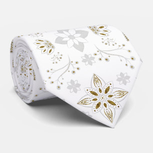 Gravata Padrão Nórdico Branco e Dourado