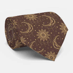 Gravata Padrão ornamental vintage lua marrom