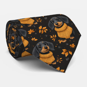 Gravata Padrão Outono de Dachshund Aconchegante - Design p