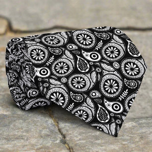 Gravata Padrão Paisley Vintage Preto e Branco Elegante