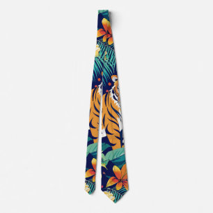 Gravata Padrão Personalizado Floral de Tigre Selva