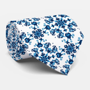 Gravata Padrão Petal Grande Azul, Azul Claro e Branco