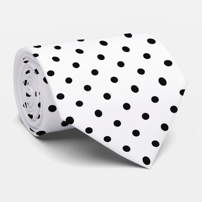 Gravata Padrão Preto de Bolinhas Mini em Branco  (Rolled)