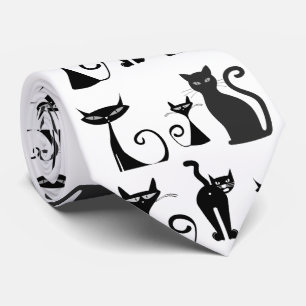 Gravata Padrão preto-e-branco com gatos engraçados