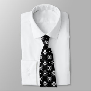 Gravata Padrão Preto e Branco Ornado Elegante