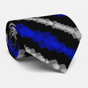 Gravata Padrão Quadrado Azul e Branco Camadas Sobre Preto