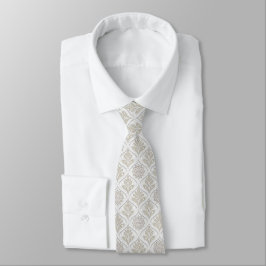 Gravata Padrão Quatrefoil Bege e Branco Brilhante