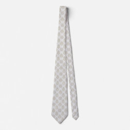 Gravata Padrão Quatrefoil Bege e Branco Brilhante
