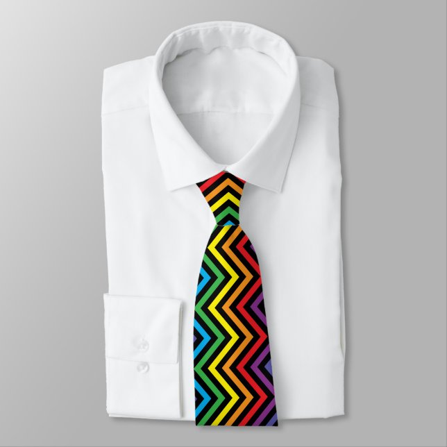 Gravata Padrão RAINBOW Zigzag - fundo personalizável (Amarrado)