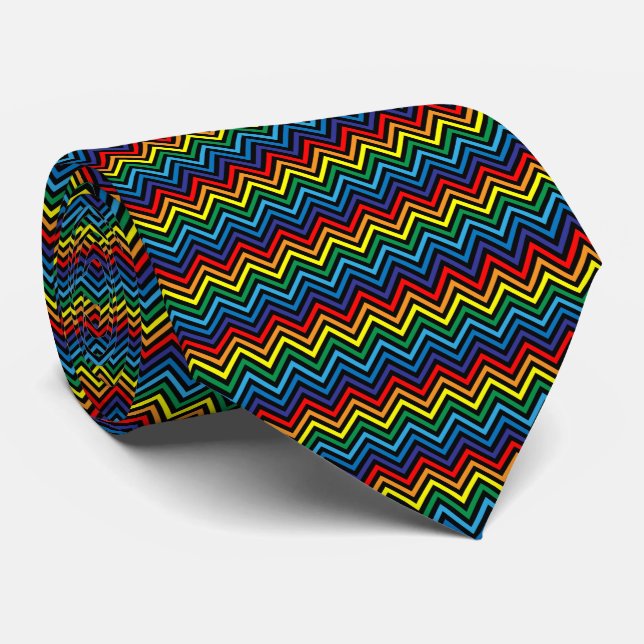 Gravata Padrão RAINBOW Zigzag - fundo personalizável (Rolled)