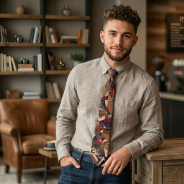 Gravata Padrão Retroativo Colorido de Correção Vintage