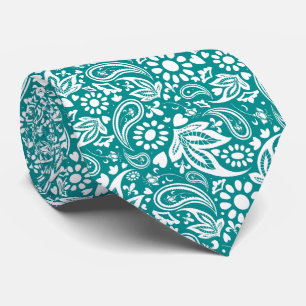 Gravata Padrão Romântico de Paisley Azul Purista e Branco