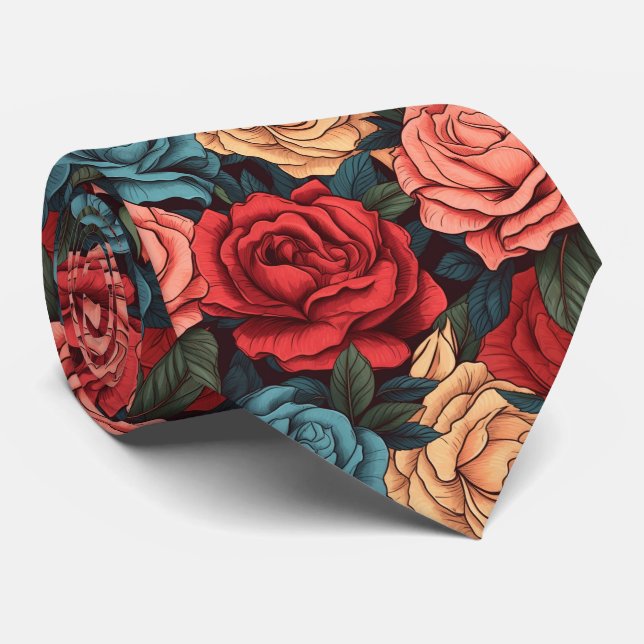 Gravata padrão rosa e rosa vermelha (Rolled)