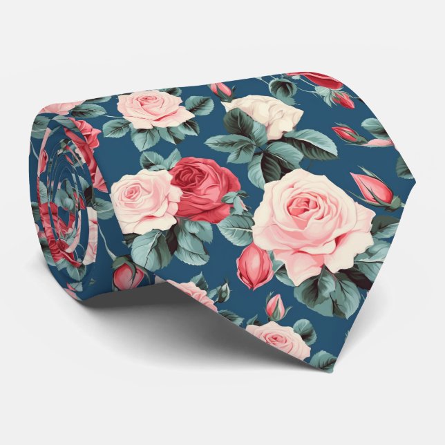 Gravata padrão rosa e rosa vermelha (Rolled)