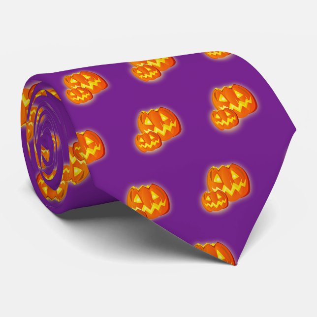 Gravata Padrão Roxo das Bombas Laranja Halloween (Rolled)