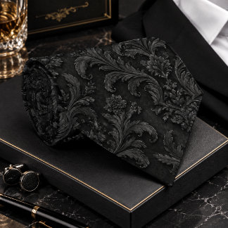 Gravata Padrão Seamless Damask Preto de Luxo