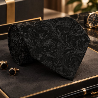 Gravata Padrão Seamless Damask Preto de Luxo – Da