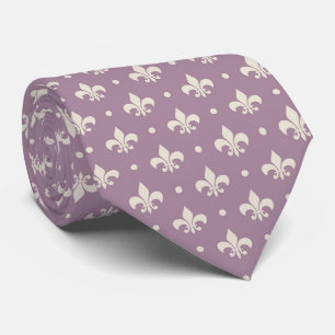 Gravata Padrão Silver Fleur De Lis em fundo roxo