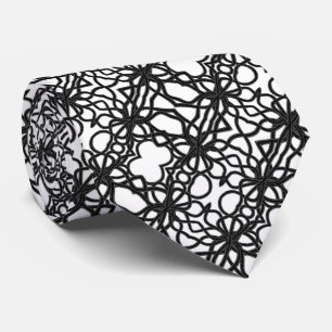 Gravata Padrão Simétrico Curvo Preto no Branco Amarrado co