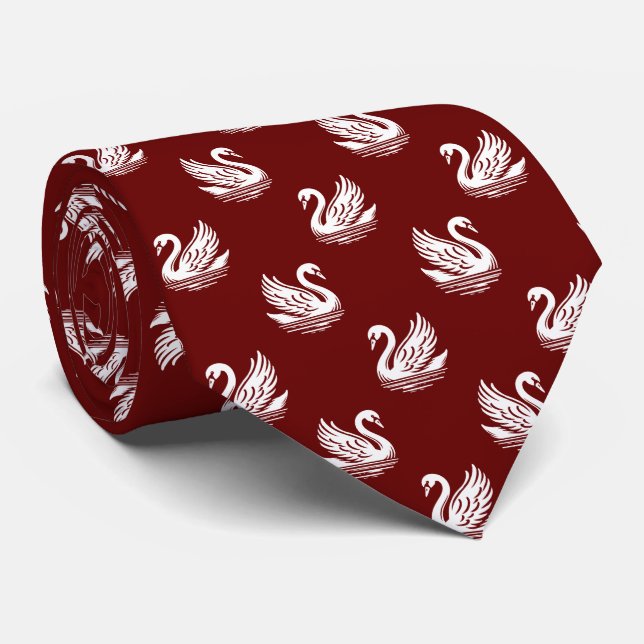 Gravata Padrão Swan 02 - Branco em vermelho escuro (Rolled)
