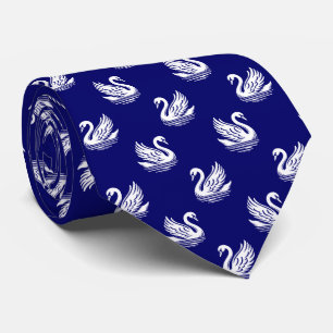 Gravata Padrão Swan 02 - Branco sobre Azul Profundo do Mar