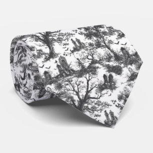 Gravata Padrão Toile de Jouy de Cemitério Assustador Cinza