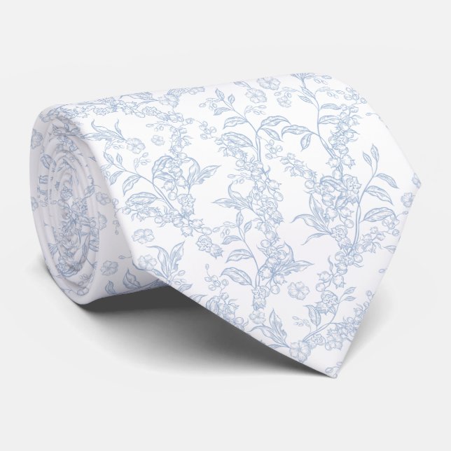 Gravata Padrão Tradicional Toile-De-Jouy Chinoiserie  (Rolled)