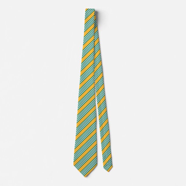 Gravata Padrão verde e branco de cinco faixas com amarelo (Frente)