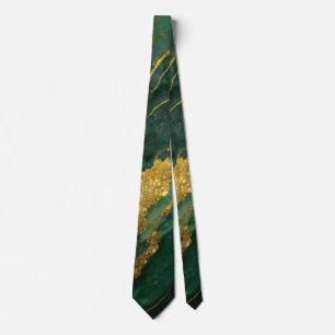 Gravata Padrão Verde Marble com Dourado