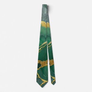 Gravata Padrão Verde Marble com Dourado