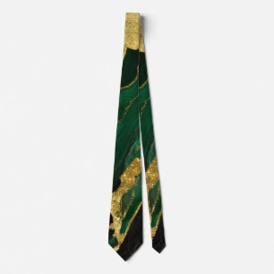 Gravata Padrão Verde Marble com Dourado