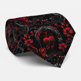 Gravata Padrão Vermelho e Preto Gótico