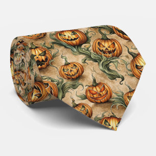 Gravata Padrão Vintage Halloween Jack-O-Lantern