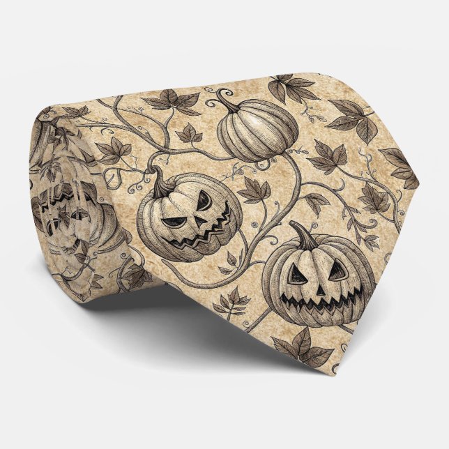 Gravata Padrão Vintage Halloween Pumpkin Vine (Rolled)