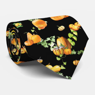 Gravata Padrão Whimsical Black and Orange Pumpkin