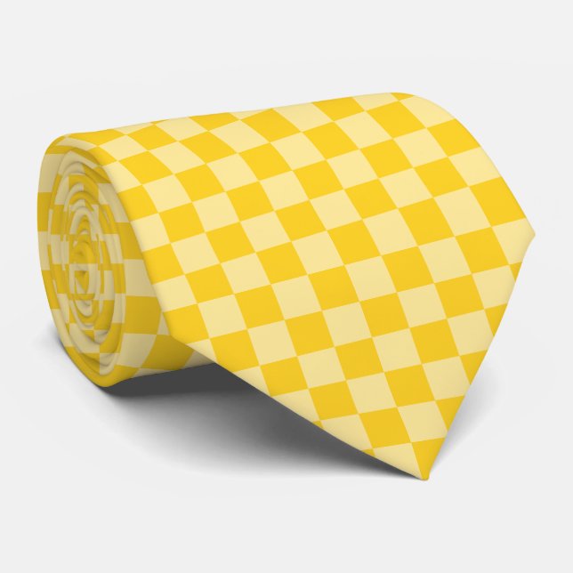 Gravata Padrão Xadrez Amarelo Alegre (Rolled)