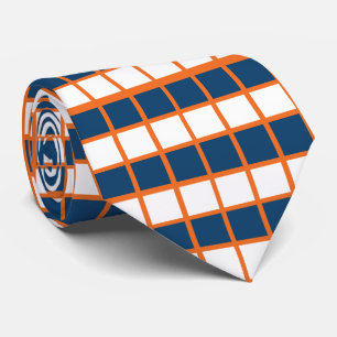 Gravata Padrão Xadrez Azul Branco Laranja