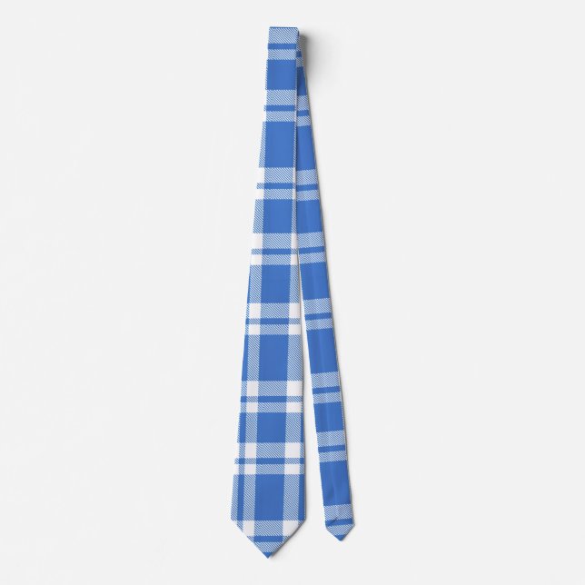 Gravata Padrão Xadrez Azul Gingham Retro Fofo (Frente)