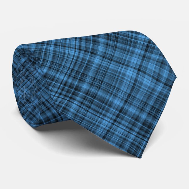Gravata Padrão Xadrez Azul Preto (Rolled)