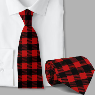Gravata Padrão Xadrez Búfalo Vermelho Tema de Inverno