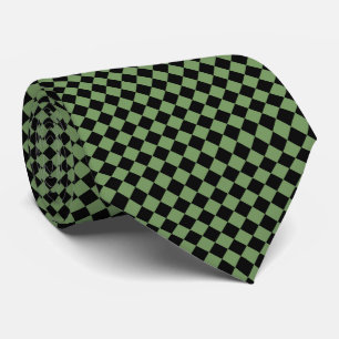 Gravata Padrão Xadrez Diamante Preto Verde