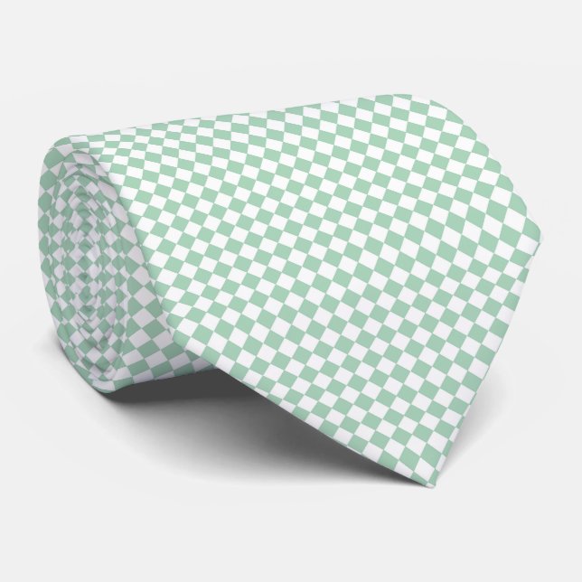 Gravata Padrão Xadrez Diamante Verde Branco (Rolled)