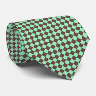 Gravata Padrão Xadrez Diamante Verde Marrom